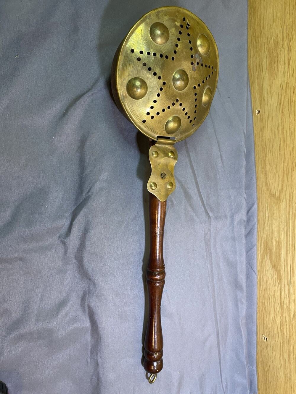 Antique Brass & Wrought Iron Bed Warmer 20 Inches Long Total 7 Inches Round